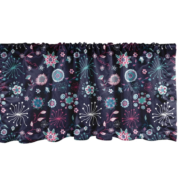 Ambesonne Leaf Window Valance, Pansy Bluebell Dandelion, 54" X 18", Sea Green Indigo