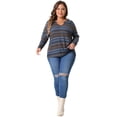 thumbnail image 3 of DARING DIVA Women' Plus Size Long Sleeve Notch V Neck Blouses 3X Blue, 3 of 6