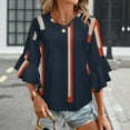 thumbnail image 3 of Abstract Colorful Lines Pattern Women's V-Neck Blouse With 3/4 Ruffled Bell Sleeves Casual Top Ladies Blouses, 3 of 7