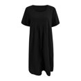 thumbnail image 3 of Women's Retro Loose Pocket Dress - Solid Color Round Neck - Linen Material - Perfect for Leisure and Vacation - Plus Size Available, 3 of 3