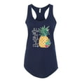 thumbnail image 2 of Wild Bobby, Pineapple Stand Tall Wear Crown And Stay Sweet Inside Arty Inspirational Pop Culture Ladies Racerback Tank Top, Navy, X-Large, 2 of 3