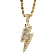 ARCO IRIS JEWELRY Men's 14k Gold Plated Lightning Bolt Hip Hop CZ Fully Iced Pendant Necklace, Gold