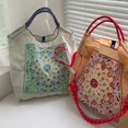 thumbnail image 3 of Bolso de mano de lona con bordado de flores de anacardo para mujer, bolso cruzado de nailon, bolso de hombro portátil plegable, 3 of 6