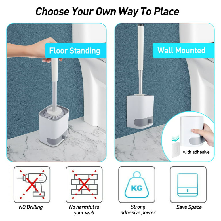 BCOOSS Toilet Brush and Holder Set, Bathroom Toilet Bowl Brush and Caddy  Cleaner Anti Slip with Sturdy Soft Silicone Bristle Removable Water Drawer