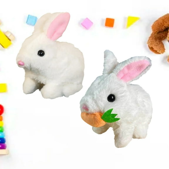 Realistic Bunny Toy, Bunny Toys Educational Interactive Toys, Easter Plush Stuffed Bunny Toy Walking Rabbit Educational Toys for Kids, Hopping Wiggle Ears Twitch Nose(AG-2PCS)