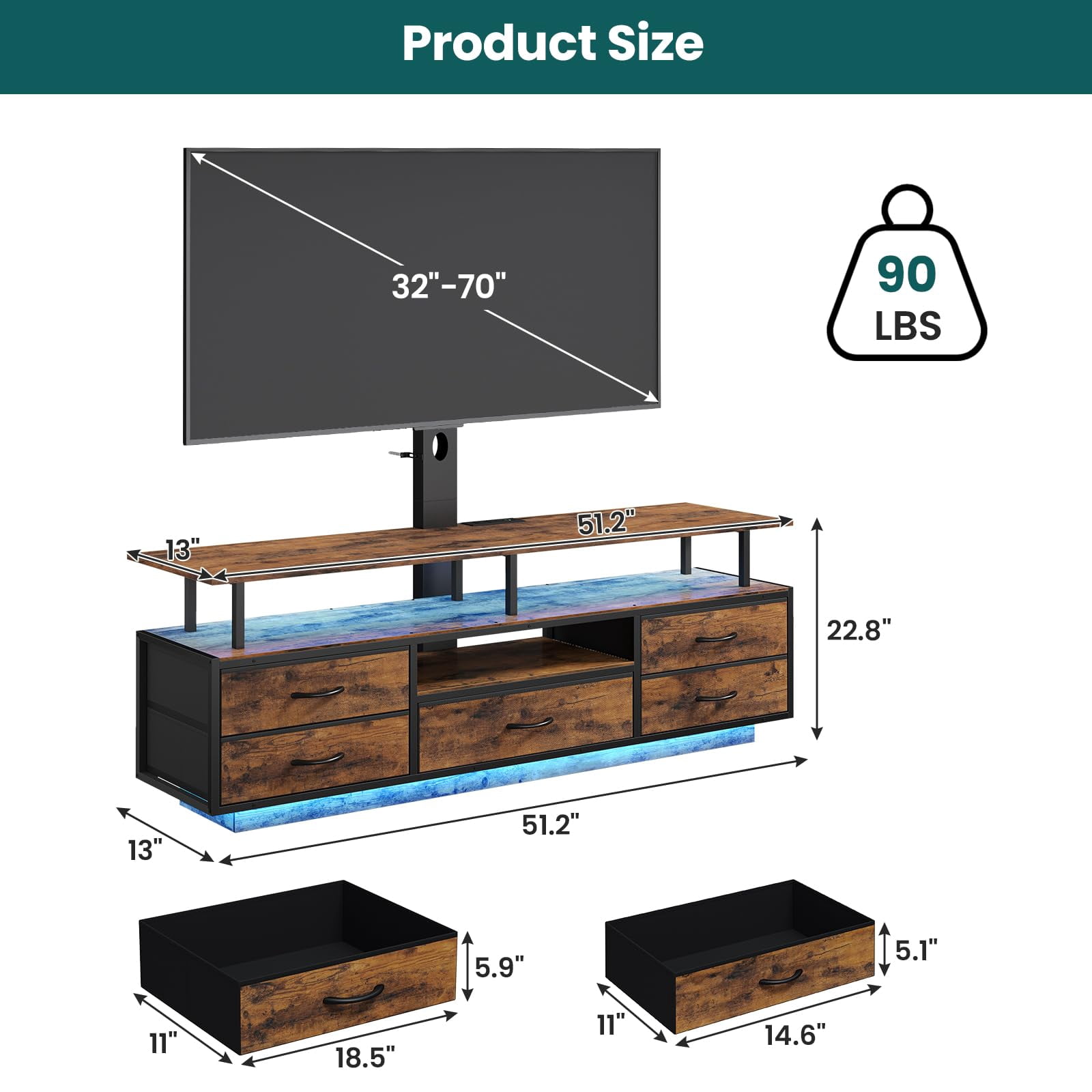 Afuhokles TV Stand with Mount for 32/55/65/70 inch TVs with Power Outlets and Storage, Entertainment Center with Storage for Living Room, Rustic Brown