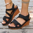 thumbnail image 2 of XUNKUSGA Wedge Sandals for Women Fashion Comfortable Open Toe Ankle Strap Sandals Women Classic Slip-On Arch Support Women Walking Shoes,Black, 2 of 10