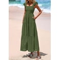 thumbnail image 3 of Vestido largo PRETTYGARDEN para mujer, cuello cuadrado, color verde militar fruncido, 3 of 9