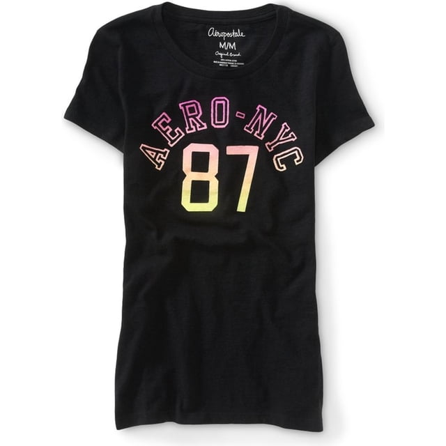 Camiseta adornada Aeropostale Aero-NYC 87 para mujer negro extragrande
