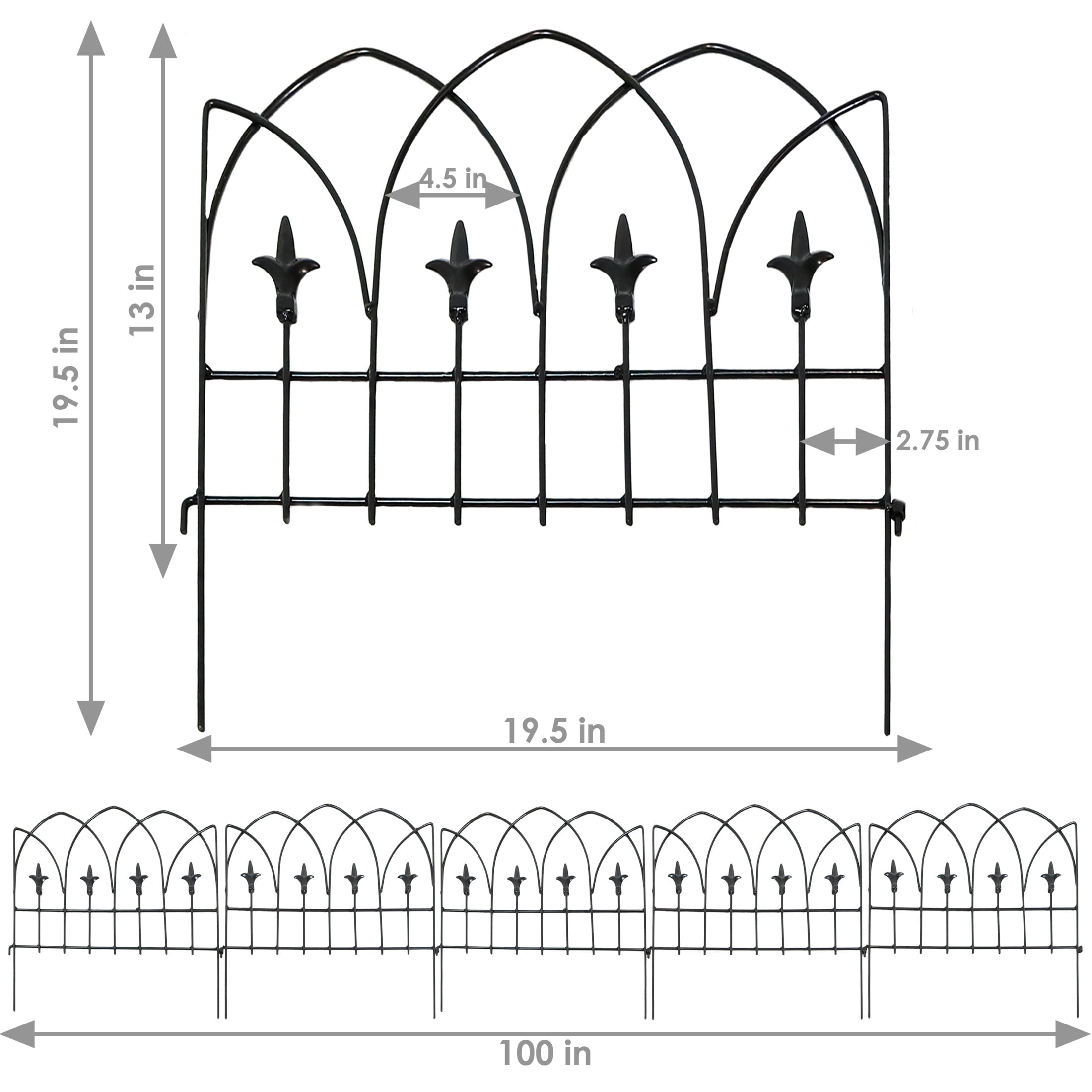 Sunnydaze Bayonne 19" x 19" Black Steel Decorative Garden Fence Panels (5 Count)