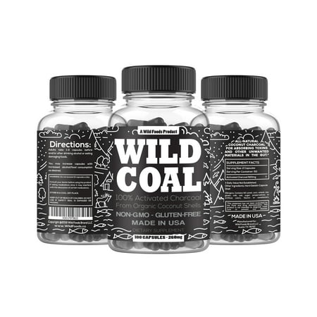 Wild Foods 100% Activated Charcoal Capsules, 260mg, 100