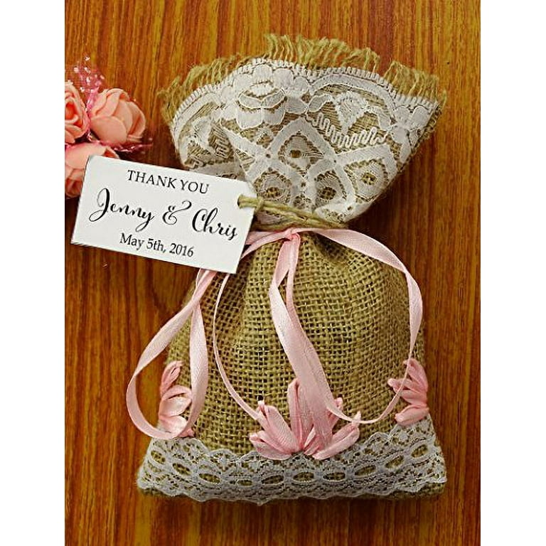20 Jute Drawstring Bag Pouches With Custom Tag Wedding Small Net Favor Bags  Rustic Party Favor Burlap Sack 4x6.5 inches