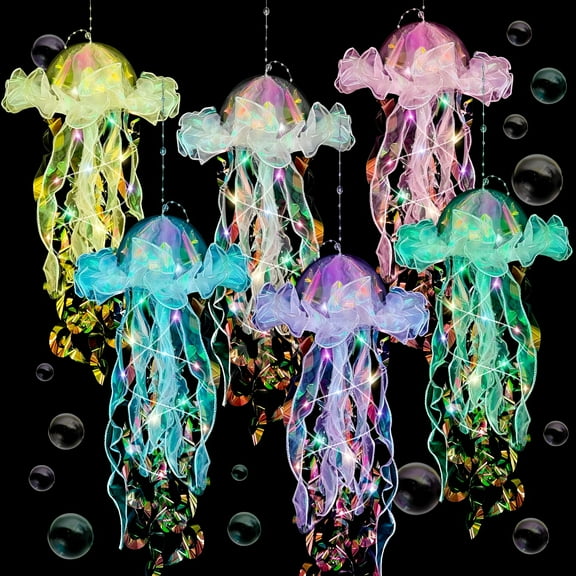 LAMIRO Jellyfish Lanterns,Under The Sea Party Decorations,6Pcs Hanging Jelly Fish for Mermaid Ocean Themed Spongebob Birthday Party Decorations,Baby Shower Classroom Decor Supplies