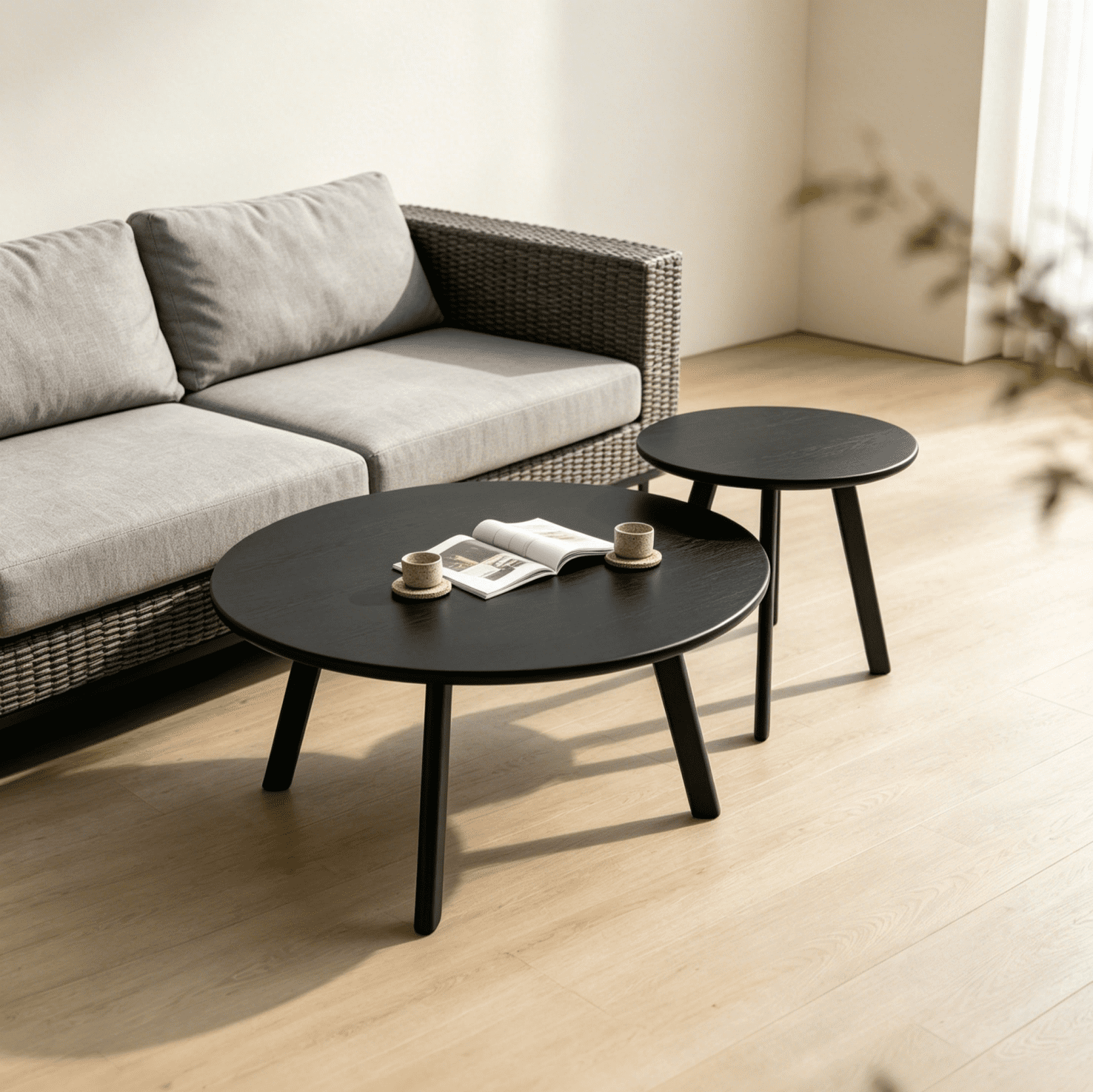 TrumanPick Round Nesting Coffee Table, Black Metal, 2-Piece