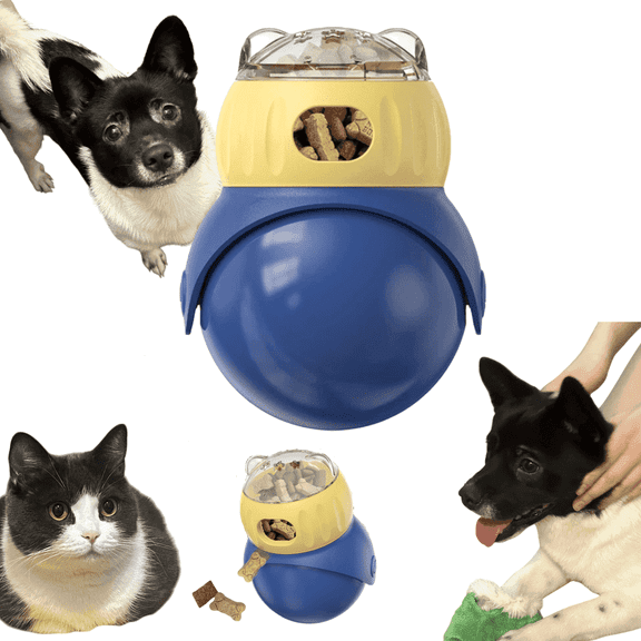 Interactive Dog Treat Dispenser Ball for Aggressive Chewers – Slow Feeder Puzzle Toy, Durable BPA-Free Plastic, Mental Stimulation, Yellow &Blue