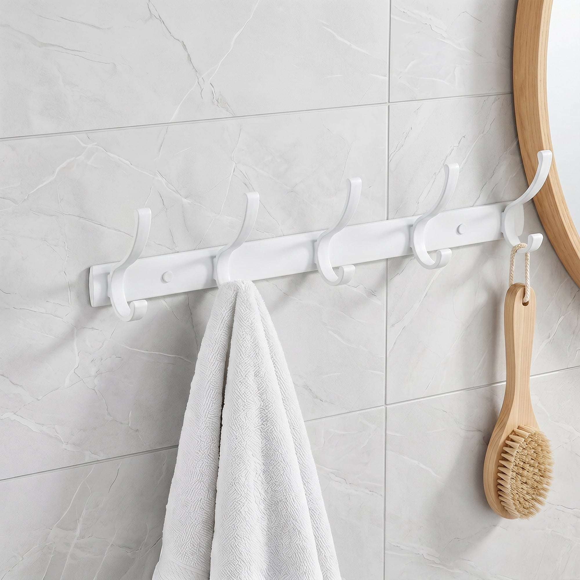 Unique Bargains Coat Rack Wall Mount,Hat Rack for Entryway and Bedroom White 5 Hooks