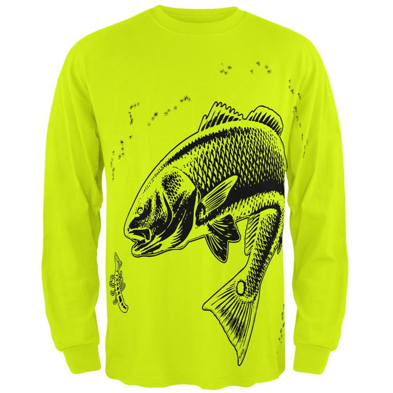 Redfish Red Drum Fish Mens Long Sleeve T Shirt Safety Green LG 