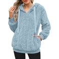 thumbnail image 2 of Fartey Womens Fuzzy Fleece Hoodies Cable Knit Warm Sherpa Pullover Sweatshirts Cozy Long Sleeve Hooded Sweatshirt Fashion Solid Color Winter Coat Outfits Blue S, 2 of 8