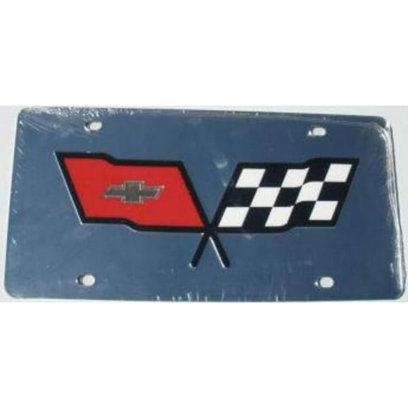 Corvette C3 Flags Silver Laser Cut License Plate