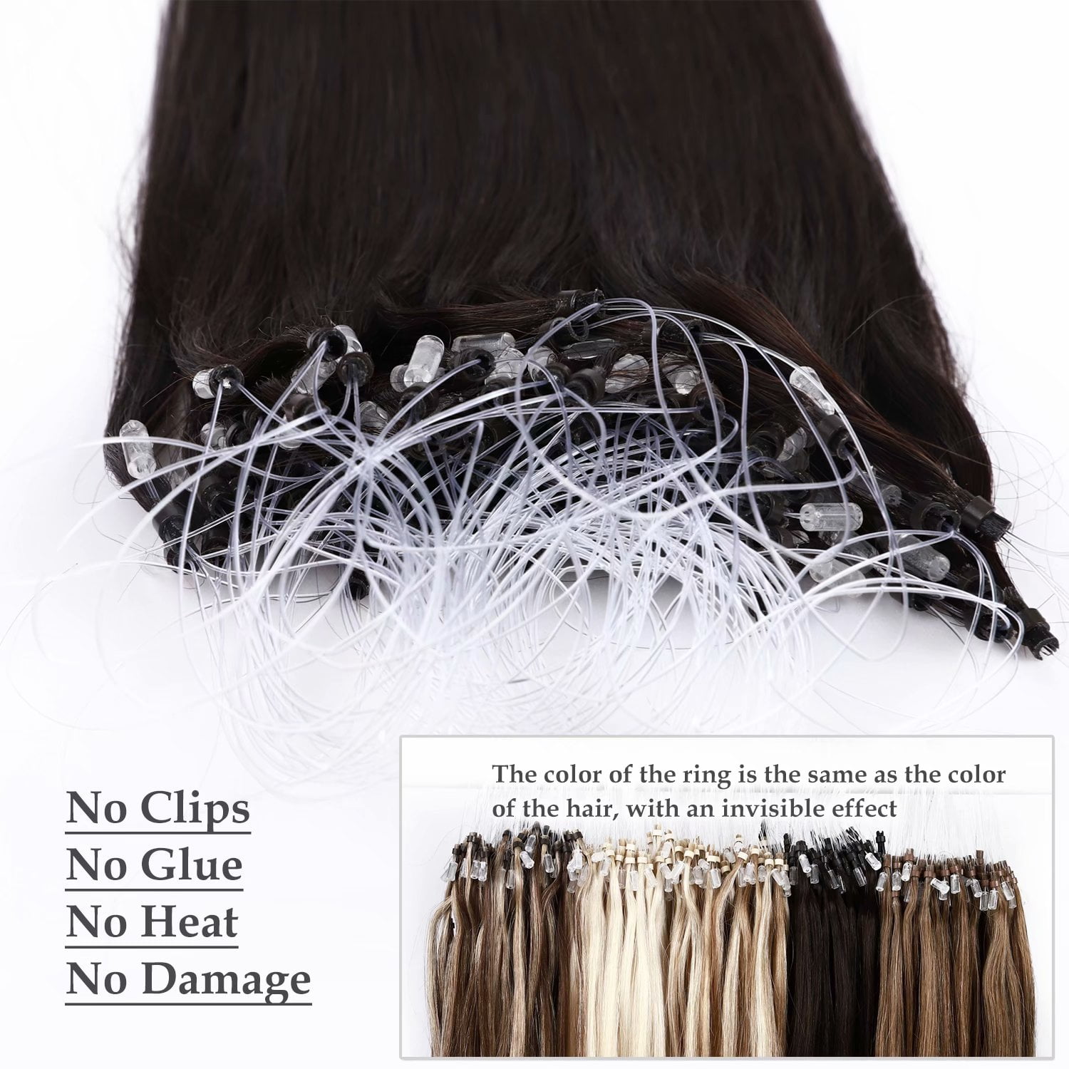 Benehair Micro Loop In Hair Bonds Russian Human Hair Extensions Micro Ring Beads 100% Remy Hair Extension Micro Link Hair 1g Thick Strands 50g Brown Soft