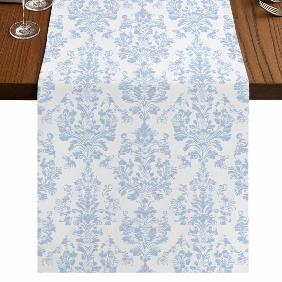 Blue Boho Floral 70 Inch Table Runner, Farmhouse Middle Century Flowers Farmhouse Dresser Scarf Cotton & Linen Tablerunner for Dining/Kitchen Island/Holiday Party Décor 13" x 70"
