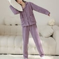 thumbnail image 2 of Telankuip 2 Piece Fuzzy Pajama Sets Long Sleeve Lapel Button down Tops Wide Leg Pants Plush Soft Comfort Winter Warm Loungewear Sleewear Outfits with Pockets 3-Purple M, 2 of 8