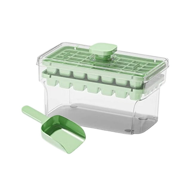 Press Type Ice Cube Tray with Lid - 2 Trays & 1 Ice Bucket Set - BPA Free Ice Cube Maker for Freezer with Scoop - Easy Release Ice Molds for Cocktails, Whiskey, Coffee & Tea