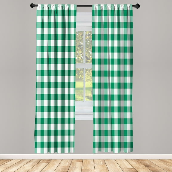 Ambesonne Plaid Curtains, Lumberjack Buffalo Checks Art, Pair of 28"x63", Jade Green and White