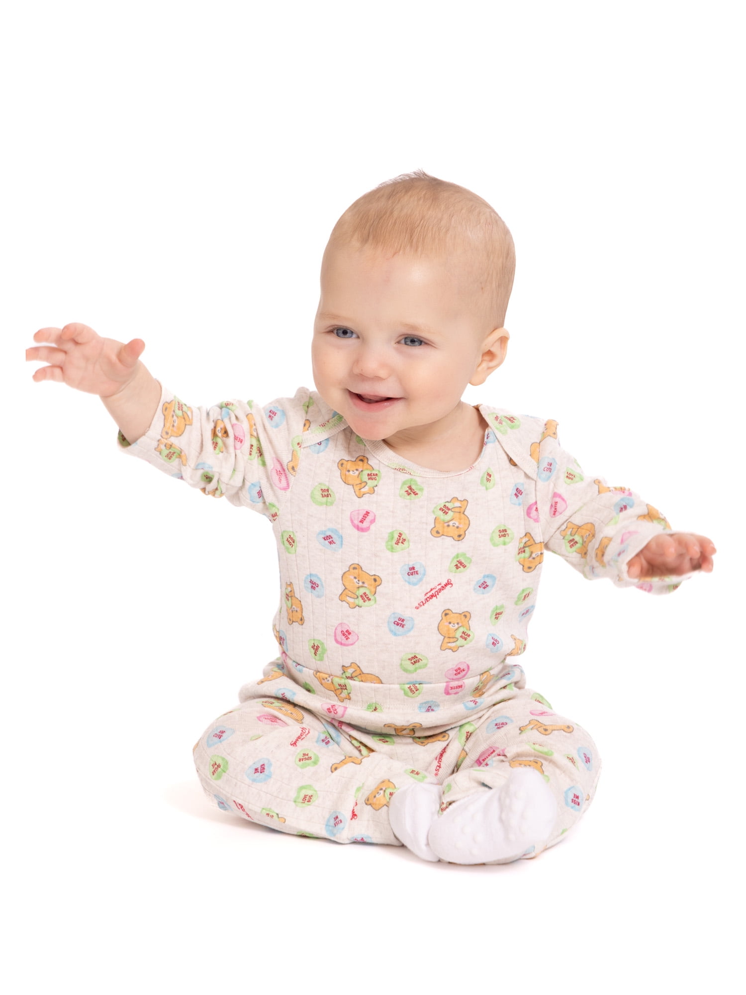 Sweethearts Baby Girls Valentine's Day Long Sleeve Bodysuit with Matching Joggers, 2-Piece Set, Sizes Newborn-12M