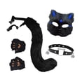 thumbnail image 3 of Conjunto de máscara y cola de gato y zorro, disfraz de cosplay para Navidad, disfraces de cumpleaños Negro Azul, 3 of 8