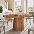 thumbnail image 5 of Tribesigns Oval Dining Table for 6 People, 55.11-Inch Farmhouse Kitchen Dinner Table with Cylindrical Pedestal (Rustic Brown), 5 of 12