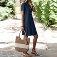 thumbnail image 5 of TAGOLD Womens Short Sleeve V-Neck Knee-High Dress Zip Detail Solid Color Short Dress Summer Casual Wear, 5 of 5