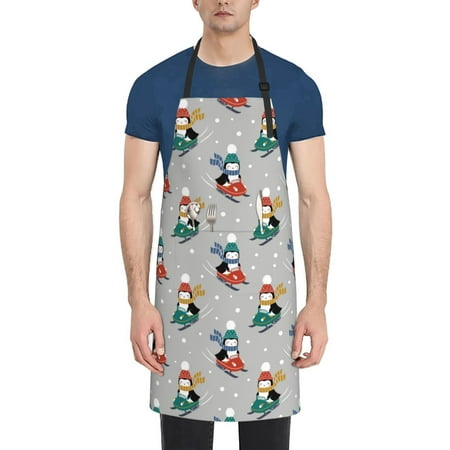 

Naloa Skiing penguin Apron Kitchen Aprons with Pockets for Women Men Chef