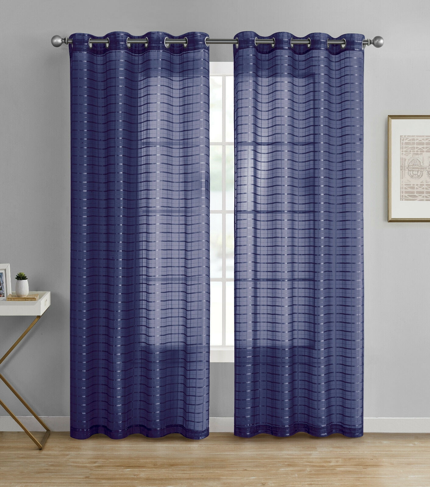 Kate Aurora Living 2 Pack Semi Sheer Plaid Grommet Top Window Curtains