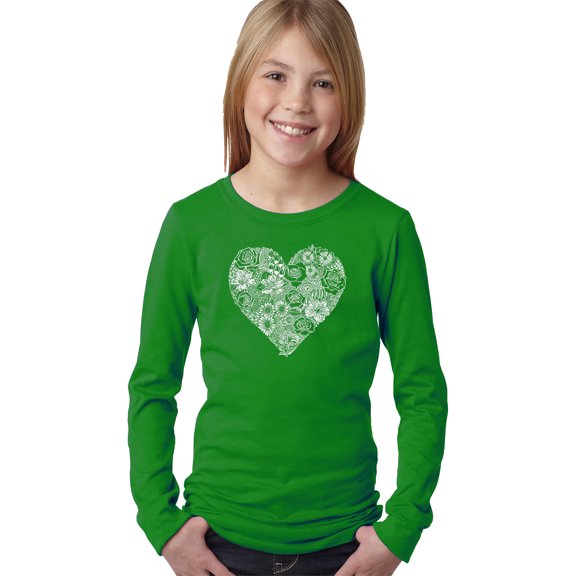 Girl's Word Art Long Sleeve - Heart Flowers