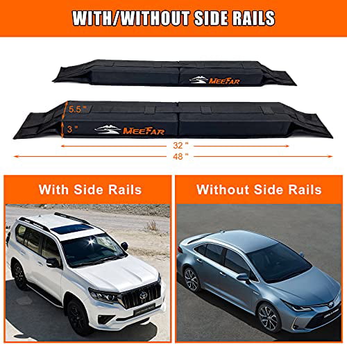 Universal Car Soft Roof Rack Pads 2 Quick Loop Strap，2 Hood Tie Down Strap and Storage Bag 2 Tie Down Rope Luggage Carrier System-Used to Transport Kayak/Ski/Surfboard.etc-with 2 Roof Rack Strap 