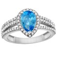 thumbnail image 1 of 14K White Gold Natural Swiss Blue Topaz Ring 9x7 Pear Halo Diamond, size 6.5, 1 of 3
