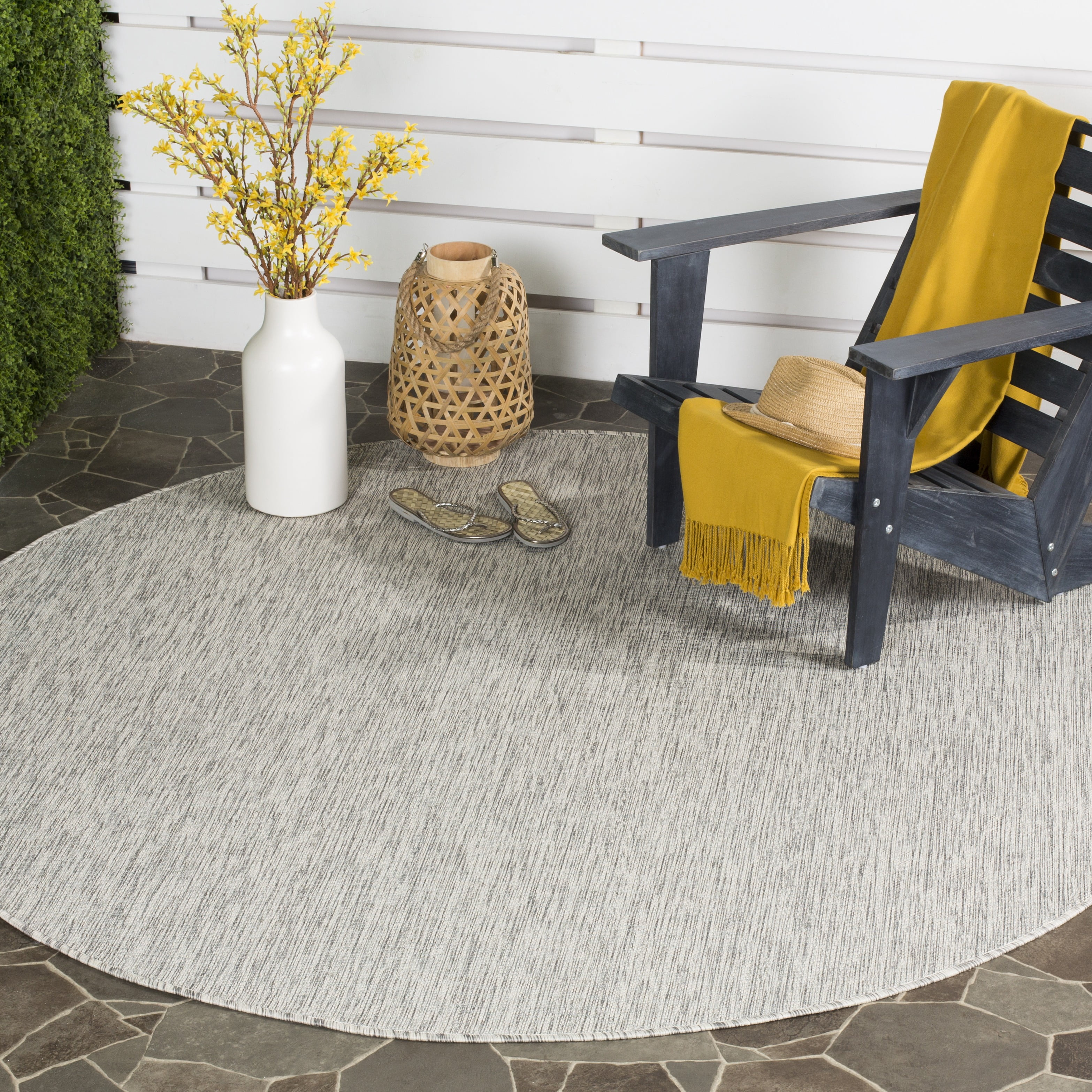 SAFAVIEH Courtyard Samson Solid Indoor/Outdoor Area Rug, 6'7" x 6'7" Round, Grey/Turquoise