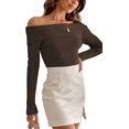 thumbnail image 4 of CoCopeaunts Women's Long Sleeve Off Shoulder Tunic Sweater Fall Winter Sexy Ribbed Knit Slim Fit Crop Tops, 4 of 6