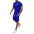 thumbnail image 4 of UANWENN Men's Summer Tracksuit Plus Size Short Sleeve Athletic Suit Casual Color Block Drawstring Waist Tracksuit Set Men's Suit Jacket Men's Suits Regular Fit Jacket Suit Satin Jacket Roaring, 4 of 6