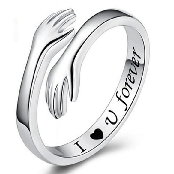 Bague Câlin pour Femmes en Or Rose et Argent, Bague Intérieure en Alliage Ajustable, Lettrage, Bague Simple pour Couple, Bijou
