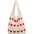 thumbnail image 1 of Bolso de hombro tejido con estamp de corazones, Bolsas de amor de punto estético Y2k, Lindo bolso hobo para mujer, Bolsa de mano de gran capacidad (C,One Size), 1 of 3