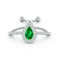 thumbnail image 2 of ANGARA Natural Floating Pear-Shaped Emerald Bolo Ring with Halo in 14K White Gold for Women (Size-6x4mm) | May Birthstone, Birthday, Anniversary, Jewelry Gift for Women | Natural Emerald Ring, 2 of 9