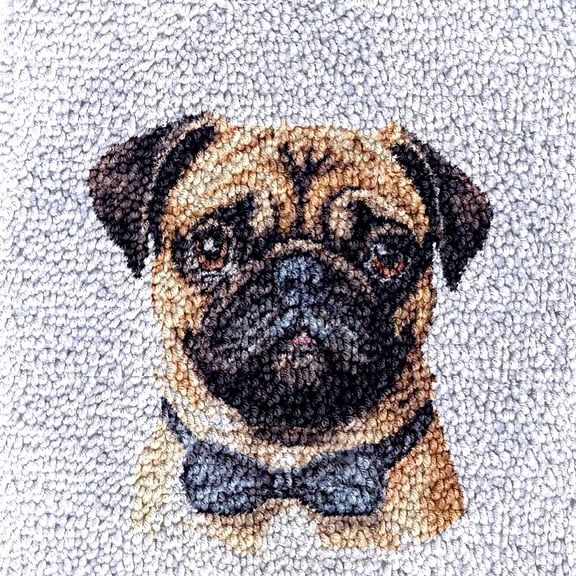 Pug Dog Latch Hook Rug kits Color Printed Crochet Yarn Needlework DIY Hooking Latch Kit Carpet Embroidery Rug Cover Mat for Christmas Chair Cushion Floor Decoration 17x17in(2)