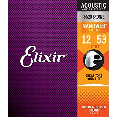 Elixir Strings 80/20 Bronze Acoustic Guitar Strings w NANOWEB Coating, Light (.012-.053)