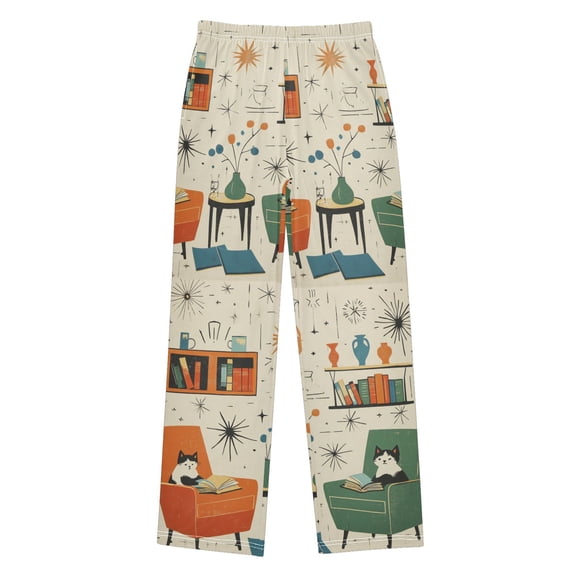 FORMRS Kids Pajama Pants with Pockets Size 6-8Y Boys Lounge Sleep Bottoms, Beige Cats Reading