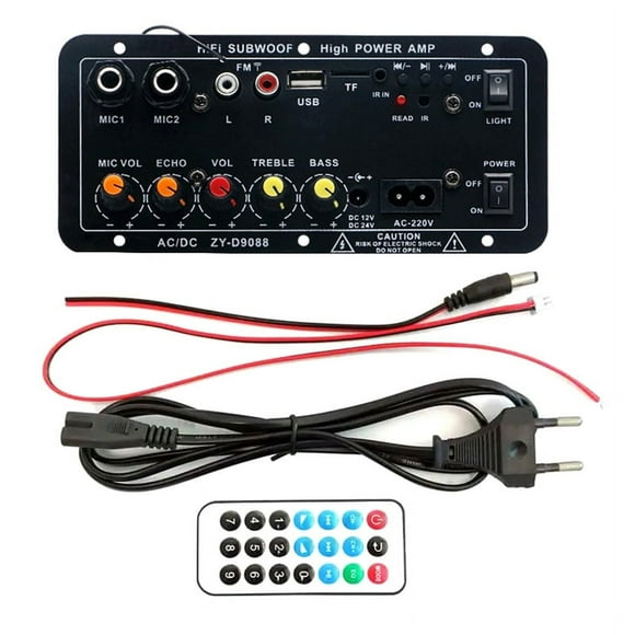 Bluetooth Audio Amplifier Board 120W Subwoofer Dual Microphone AMP Module for 4 Ohms 8-12 Inch Speaker (EU Plug)