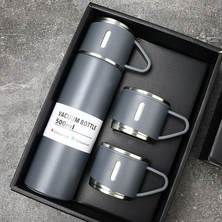 500ml Coffee Thermos Set with 2 Cups Stainless Steel Insulated Flask Coffee  Travel Mug for Coffee Hot Drink & Cold Drink Natural Color Suit 