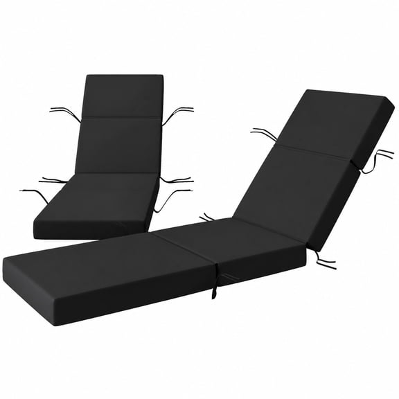 Set of 2 Chaise Lounge Cushions, 4" Thick High-Density Foam Outdoor Patio Chair Pads with Ties, UV & Water Resistant Reversible Lounger Cushion, 72" x 21", Gray