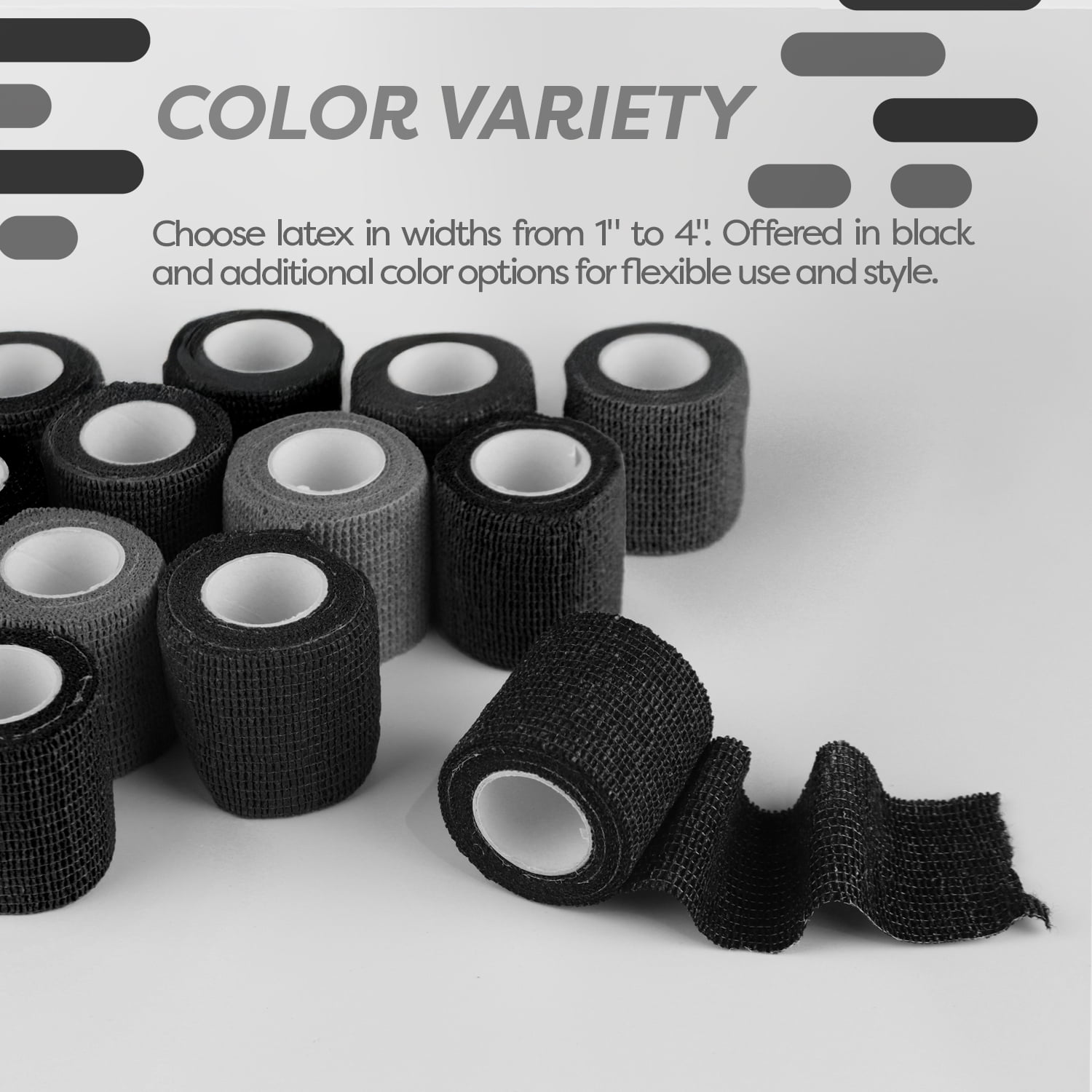 Dynarex Sensi-Wrap Self-Adhesive Bandages, 18-Pack, 4" x 5 yards, Black, Latex, Colored Elastic Cohesive Athletic Tape, Tattoo Grip & Vet Wrap